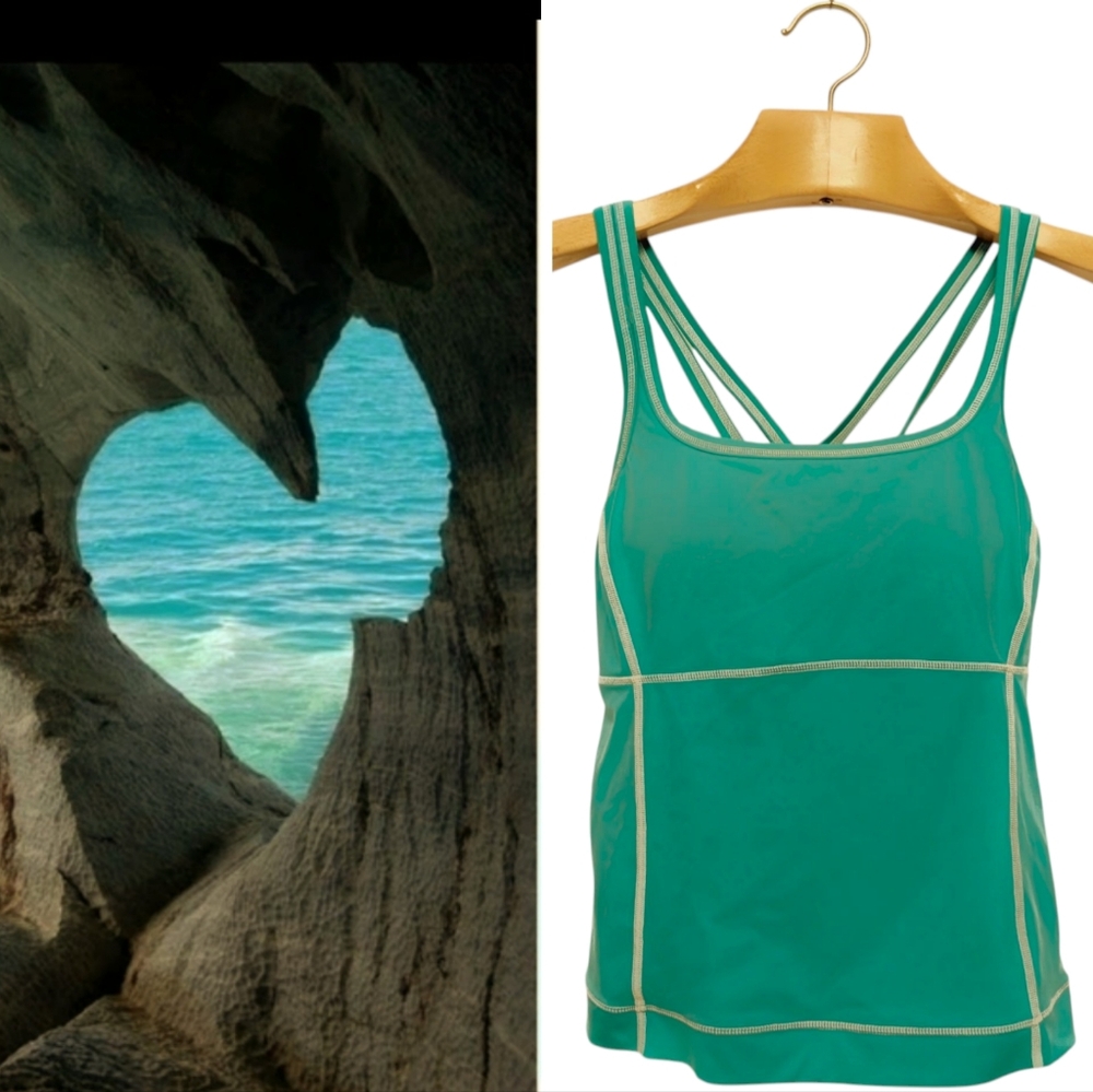 LANDS END Tankini Swimsuit Top AquaTerra Active Separates Sporty Aqua Green 14